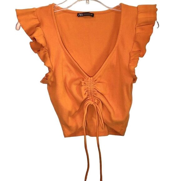 Zara Butterfly Sleeve Knit Cropped Top in Orange Women’s M - Picture 3 of 10